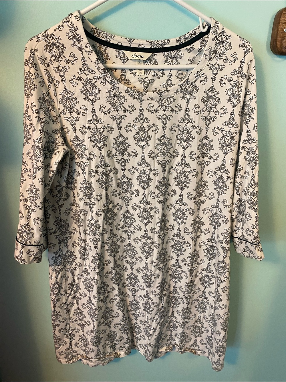 Soma Modal Pajama Nightgown with Black Damask Print ladies size large